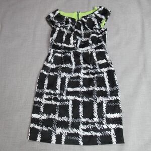 Sandra Darren Dress Womens Size 6 Black Graphic Sleeveless Bodycon Classy Work